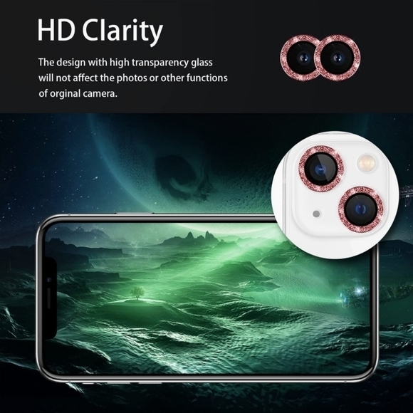 Camera lens tempered glass protector Glitter iPhone 14 iPhone 14 Plus Red - Picture 3 of 6